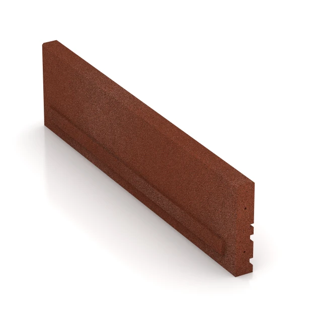 Großaufnahme vom Verbindungssystem von WARCO-Boden 3785 - Gummibordsten im Farbdesign Tegelröd. Abmessungen 100 × 5 × 25 cm.