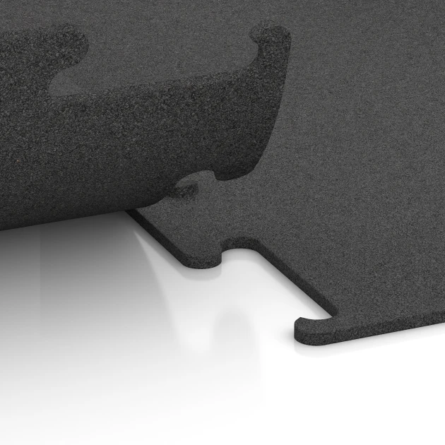 Großaufnahme vom Verbindungssystem von WARCO-Boden 3746 - Fitness Performance Elite Träningsgolv im Farbdesign Antracit. Abmessungen 100 x 100 x 1 cm | 1,00 m².