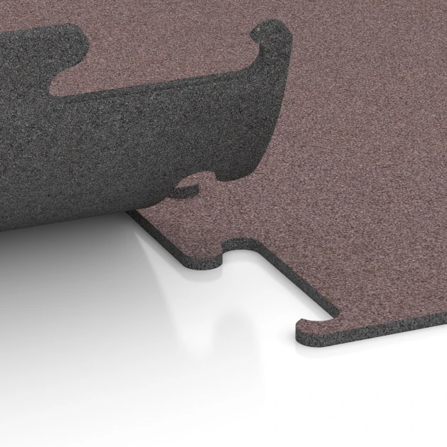 Großaufnahme vom Verbindungssystem von WARCO-Boden 6145 - Fitness Performance Elite Träningsgolv im Farbdesign Mineralröd. Abmessungen 100 x 100 x 1 cm | 1,00 m².