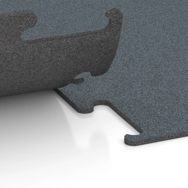 Großaufnahme vom Verbindungssystem von WARCO-Boden 6157 - Fitness Performance Elite Träningsgolv im Farbdesign Ormbunksgrön. Abmessungen 100 x 100 x 1 cm | 1,00 m².