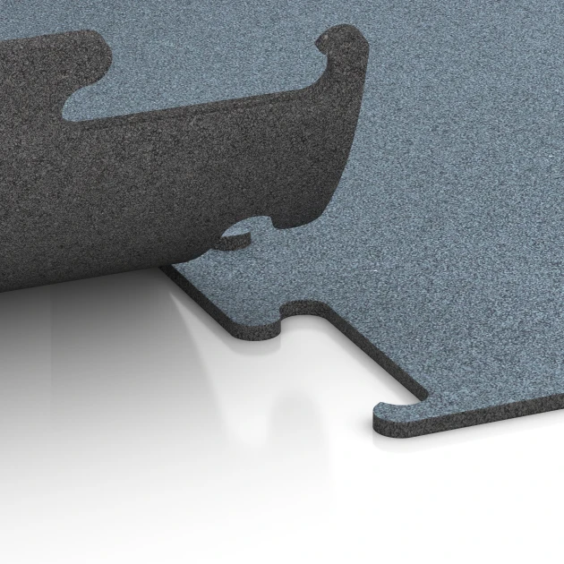 Großaufnahme vom Verbindungssystem von WARCO-Boden 6158 - Fitness Performance Elite Träningsgolv im Farbdesign Åldrat silver. Abmessungen 100 x 100 x 1 cm | 1,00 m².
