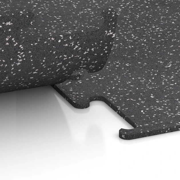 Großaufnahme vom Verbindungssystem von WARCO-Boden 3776 - Fitness Performance Elite Träningsgolv im Farbdesign Lätt Grå Spräcklig. Abmessungen 100 x 100 x 1 cm | 1,00 m².