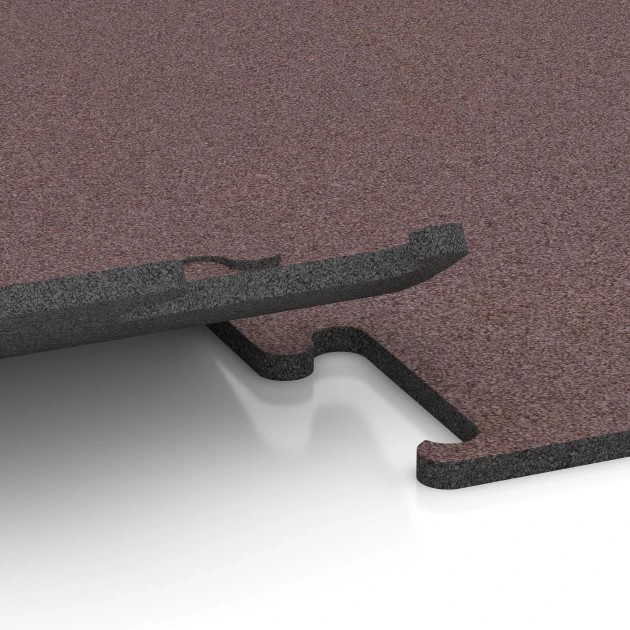 Großaufnahme vom Verbindungssystem von WARCO-Boden 6147 - Fitness Performance Elite Träningsgolv im Farbdesign Mineralröd. Abmessungen 100 x 100 x 1,5 cm | 1,00 m².