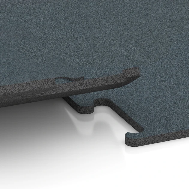 Großaufnahme vom Verbindungssystem von WARCO-Boden 6159 - Fitness Performance Elite Träningsgolv im Farbdesign Ormbunksgrön. Abmessungen 100 x 100 x 1,5 cm | 1,00 m².