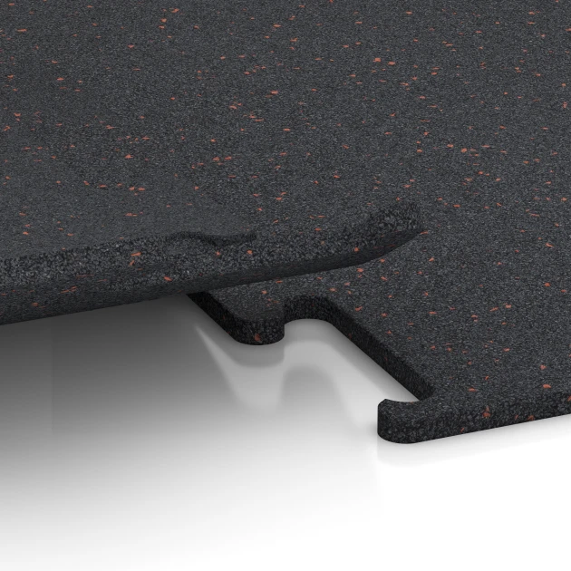 Großaufnahme vom Verbindungssystem von WARCO-Boden 3757 - Fitness Performance Elite Träningsgolv im Farbdesign Lätt Röd Sprøjtet. Abmessungen 100 x 100 x 1,5 cm | 1,00 m².