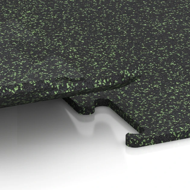 Großaufnahme vom Verbindungssystem von WARCO-Boden 3759 - Fitness Performance Elite Träningsgolv im Farbdesign Lätt Grön Fläckig. Abmessungen 100 x 100 x 1,5 cm | 1,00 m².