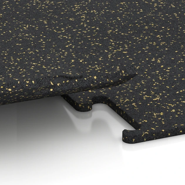 Großaufnahme vom Verbindungssystem von WARCO-Boden 3756 - Fitness Performance Elite Träningsgolv im Farbdesign Lätt Gul Prickig. Abmessungen 100 x 100 x 1,5 cm | 1,00 m².