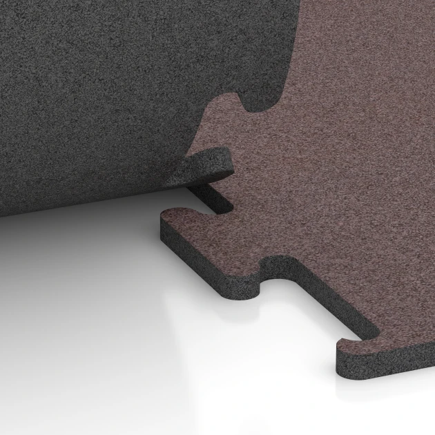 Großaufnahme vom Verbindungssystem von WARCO-Boden 6149 - Fitness Performance Elite Träningsgolv im Farbdesign Mineralröd. Abmessungen 100 x 100 x 2 cm | 1,00 m².