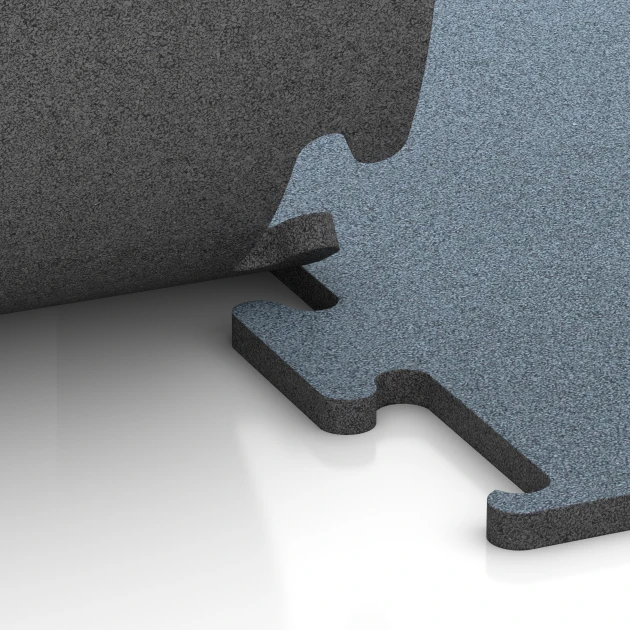 Großaufnahme vom Verbindungssystem von WARCO-Boden 6162 - Fitness Performance Elite Träningsgolv im Farbdesign Åldrat silver. Abmessungen 100 x 100 x 2 cm | 1,00 m².