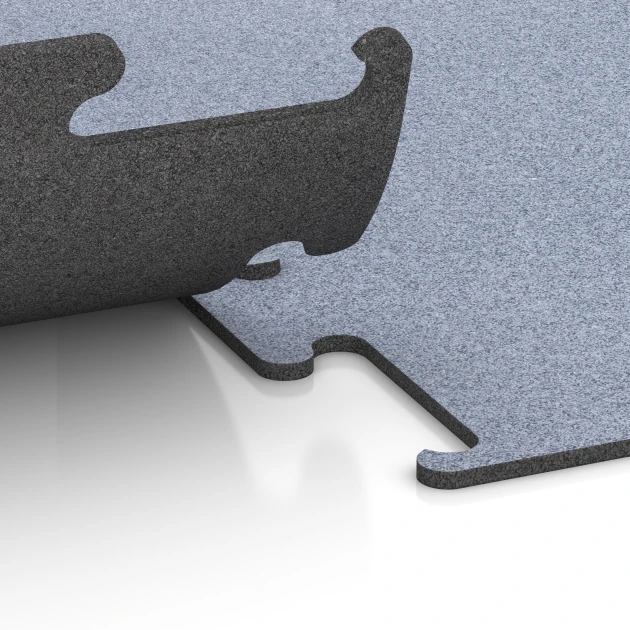 Großaufnahme vom Verbindungssystem von WARCO-Boden 6152 - Fitness Performance Elite Träningsgolv im Farbdesign Dimgrå. Abmessungen 50 x 50 x 1 cm | 0,25 m².