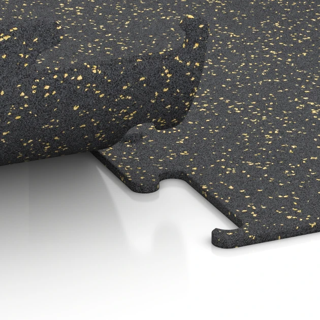 Großaufnahme vom Verbindungssystem von WARCO-Boden 3764 - Fitness Performance Elite Träningsgolv im Farbdesign Lätt Gul Prickig. Abmessungen 50 x 50 x 1 cm | 0,25 m².