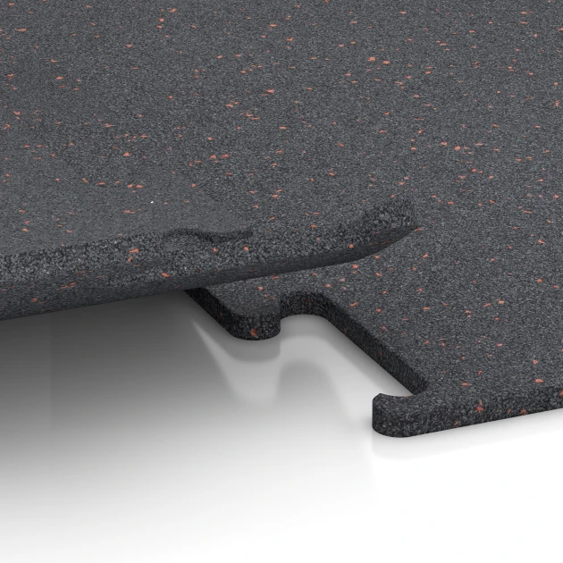 Großaufnahme vom Verbindungssystem von WARCO-Boden 3769 - Fitness Performance Elite Träningsgolv im Farbdesign Lätt Röd Sprøjtet. Abmessungen 50 x 50 x 1,5 cm | 0,25 m².