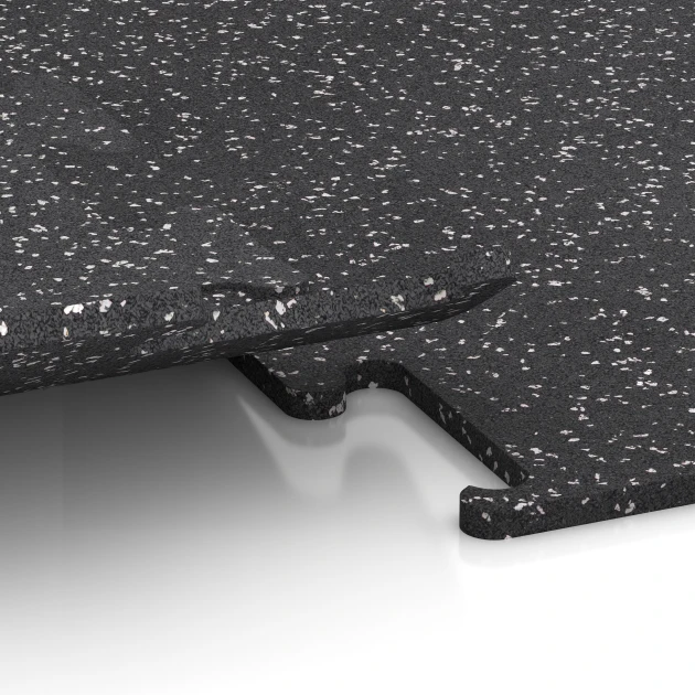 Großaufnahme vom Verbindungssystem von WARCO-Boden 3780 - Fitness Performance Elite Träningsgolv im Farbdesign Lätt Grå Spräcklig. Abmessungen 50 x 50 x 1,5 cm | 0,25 m².