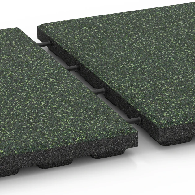 Großaufnahme vom Verbindungssystem von WARCO-Boden 6424 - Fallskyddsplatta – 120 cm im Farbdesign Engelskt gräs. Abmessungen 50 x 50 x 4 cm.