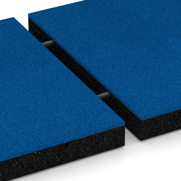 Großaufnahme vom Verbindungssystem von WARCO-Boden 6268 - Fallskyddsplatta – 180 cm im Farbdesign Himmelsblå. Abmessungen 50 x 50 x 6 cm.