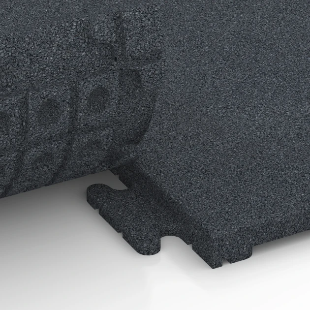 Großaufnahme vom Verbindungssystem von WARCO-Boden 7055 - Terrassplatta i gummi Linea im Farbdesign Skiffergrå. Abmessungen 50 x 50 x 3 cm | 0,25 m².