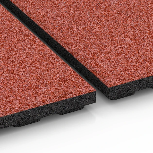 Großaufnahme vom Verbindungssystem von WARCO-Boden 6390 - Stallmatta Lyx im Farbdesign Tegelröd. Abmessungen 100 x 50 x 4,5 cm | 0,50 m².