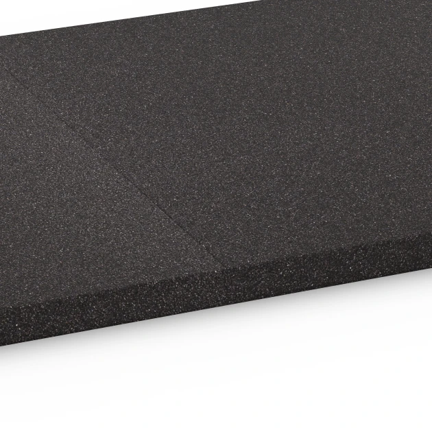 Großaufnahme vom Verbindungssystem von WARCO-Boden 6476 - Underlagsplatta Kl. 1 im Farbdesign Antracit. Abmessungen 52 x 52 x 2,8 cm.