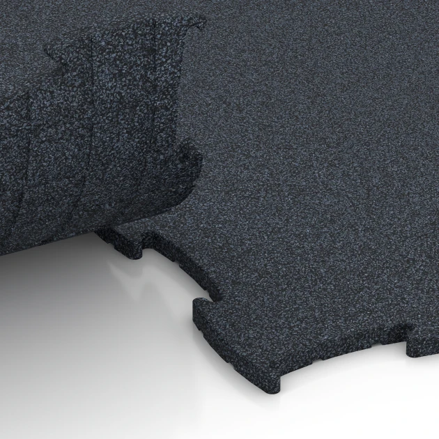 Großaufnahme vom Verbindungssystem von WARCO-Boden 6962 - Fitness Premium träningsgolv im Farbdesign Antracit. Abmessungen 99 x 99 x 1,8 cm.