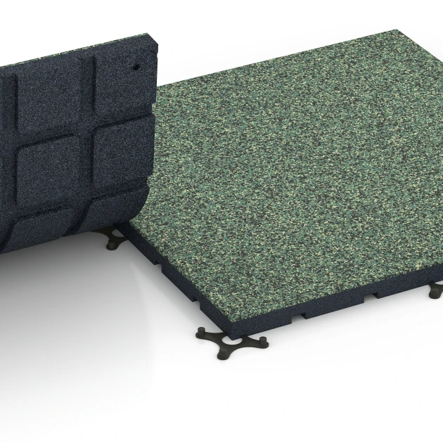 Großaufnahme vom Verbindungssystem von WARCO-Boden 7134 - Gymgolv för utomhusbruk im Farbdesign Engelskt gräs. Abmessungen 60 x 60 x 3 cm | 0,36 m².