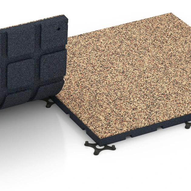 Großaufnahme vom Verbindungssystem von WARCO-Boden 7135 - Gymgolv för utomhusbruk im Farbdesign Terrakotta. Abmessungen 60 x 60 x 3 cm | 0,36 m².