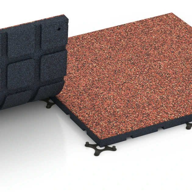 Großaufnahme vom Verbindungssystem von WARCO-Boden 7136 - Gymgolv för utomhusbruk im Farbdesign Etna. Abmessungen 60 x 60 x 3 cm | 0,36 m².