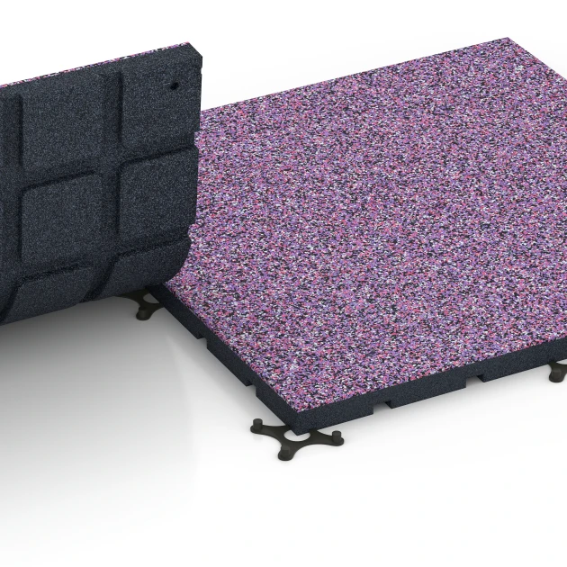 Großaufnahme vom Verbindungssystem von WARCO-Boden 7137 - Gymgolv för utomhusbruk im Farbdesign Lavendel. Abmessungen 60 x 60 x 3 cm | 0,36 m².