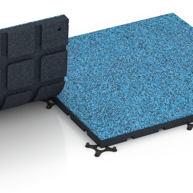 Großaufnahme vom Verbindungssystem von WARCO-Boden 7139 - Gymgolv för utomhusbruk im Farbdesign Atlanten. Abmessungen 60 x 60 x 3 cm | 0,36 m².