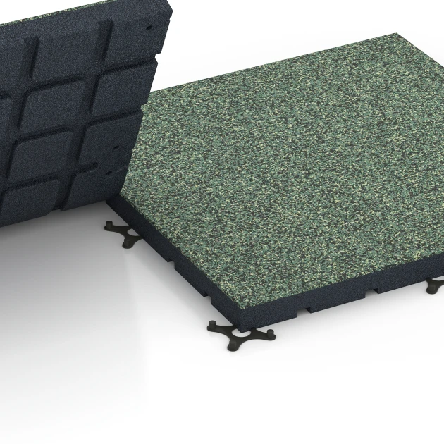 Großaufnahme vom Verbindungssystem von WARCO-Boden 7143 - Gymgolv för utomhusbruk im Farbdesign Engelskt gräs. Abmessungen 60 x 60 x 4 cm | 0,36 m².
