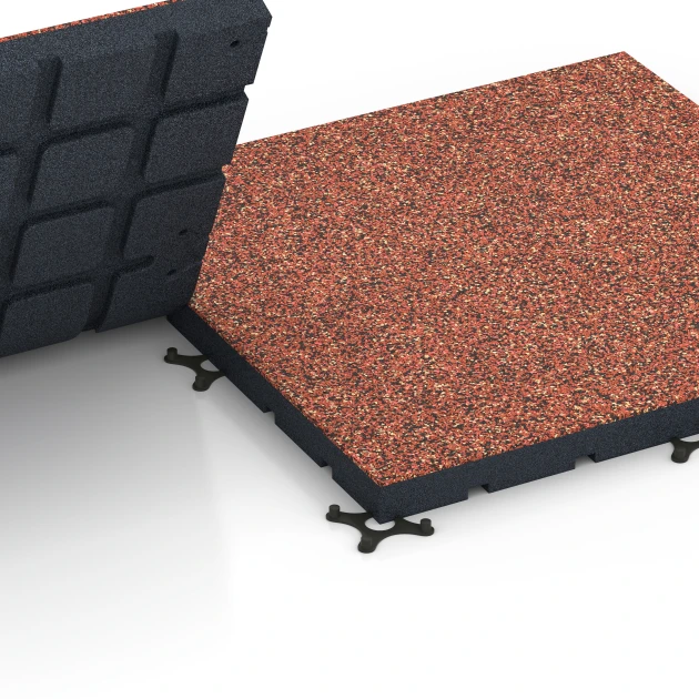 Großaufnahme vom Verbindungssystem von WARCO-Boden 7145 - Gymgolv för utomhusbruk im Farbdesign Etna. Abmessungen 60 x 60 x 4 cm | 0,36 m².