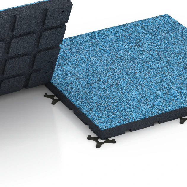 Großaufnahme vom Verbindungssystem von WARCO-Boden 7148 - Gymgolv för utomhusbruk im Farbdesign Atlanten. Abmessungen 60 x 60 x 4 cm | 0,36 m².