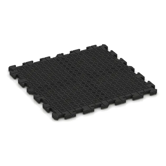 Aufsicht auf die Unterseite, also die Bodenseite von WARCO-Formteil 3408 - Fitness Skyddsmatta HD im Format 1000 x 1000 x 40 mm.