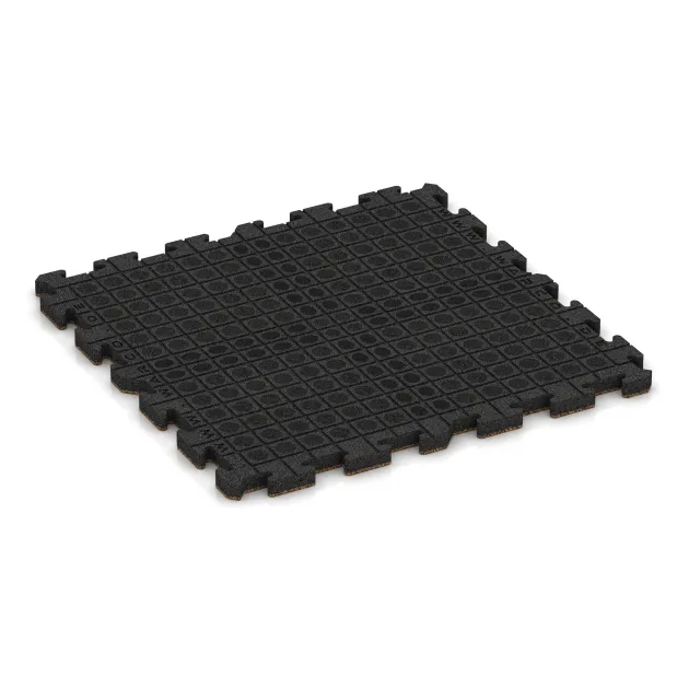 Aufsicht auf die Unterseite, also die Bodenseite von WARCO-Formteil 3410 - Fitness Skyddsmatta HD im Format 1000 x 1000 x 40 mm.