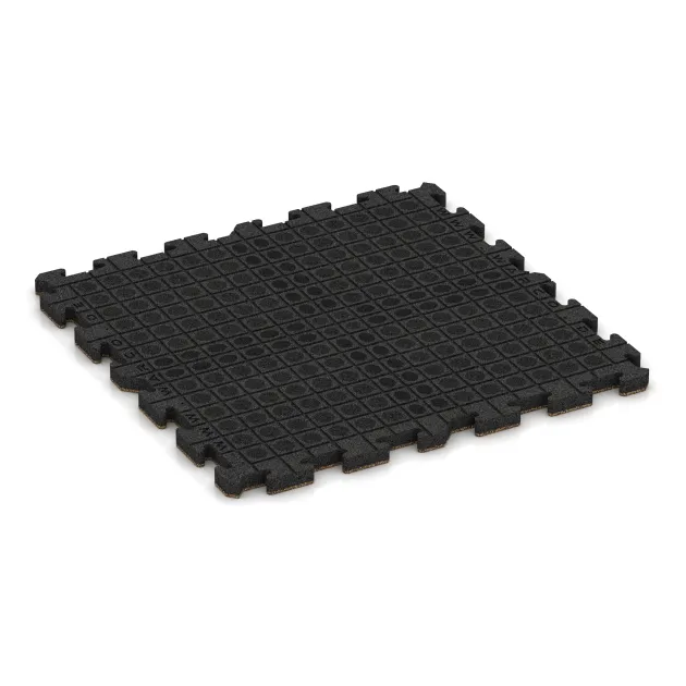 Aufsicht auf die Unterseite, also die Bodenseite von WARCO-Formteil 3419 - Fitness Skyddsmatta HD im Format 1000 x 1000 x 40 mm.