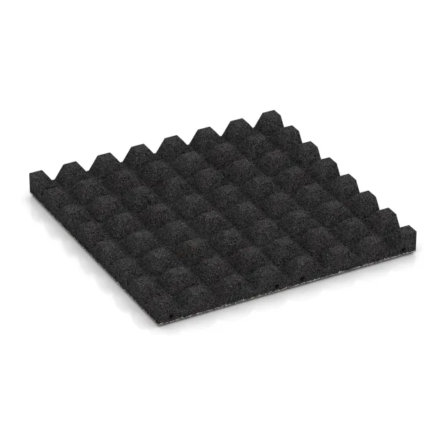Aufsicht auf die Unterseite, also die Bodenseite von WARCO-Formteil 4475 - Fallskyddsplatta för lekplats im Format 500 x 500 x 45 mm.