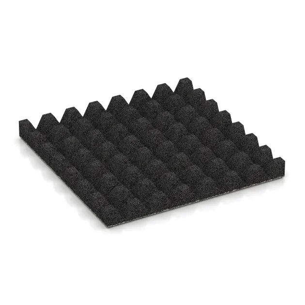 Aufsicht auf die Unterseite, also die Bodenseite von WARCO-Formteil 5576 - Fallskyddsmattor 5 cm - EN 1177 ≤ 145 cm im Format 500 x 500 x 50 mm.