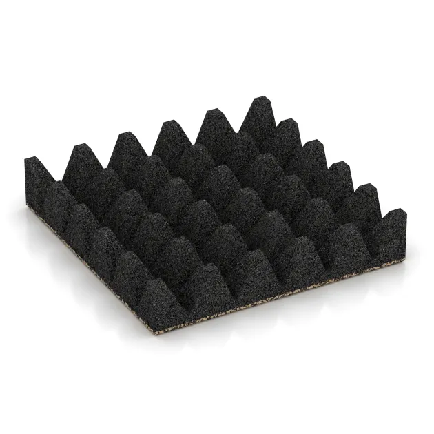 Aufsicht auf die Unterseite, also die Bodenseite von WARCO-Formteil 3699 - Fallskyddsplatta för lekplats im Format 500 x 500 x 100 mm.