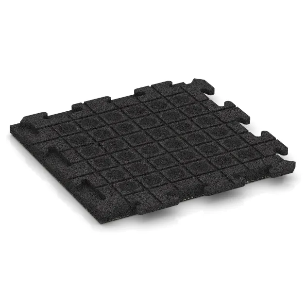 Aufsicht auf die Unterseite, also die Bodenseite von WARCO-Formteil 1353 - Fitnessgolv Gummiplattor Classic im Format 500 x 500 x 40 mm.