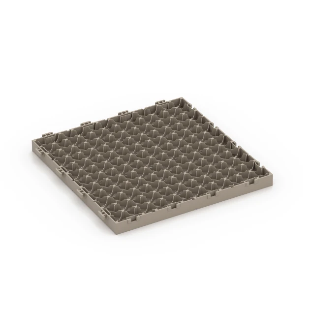 Aufsicht auf die Unterseite, also die Bodenseite von WARCO-Formteil 6351 - Mosaik – Trallplattor im Format 30 x 30 x 2 cm.