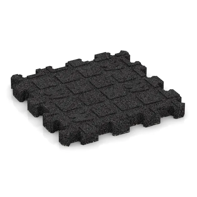 Aufsicht auf die Unterseite, also die Bodenseite von WARCO-Formteil 4267 - Gummiklickplatta im Format 306 x 306 x 30 mm.