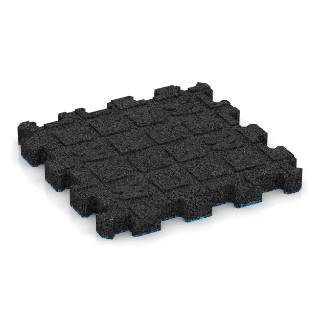 Aufsicht auf die Unterseite, also die Bodenseite von WARCO-Formteil 5420 - Gummiklickplatta im Format 306 x 306 x 30 mm.