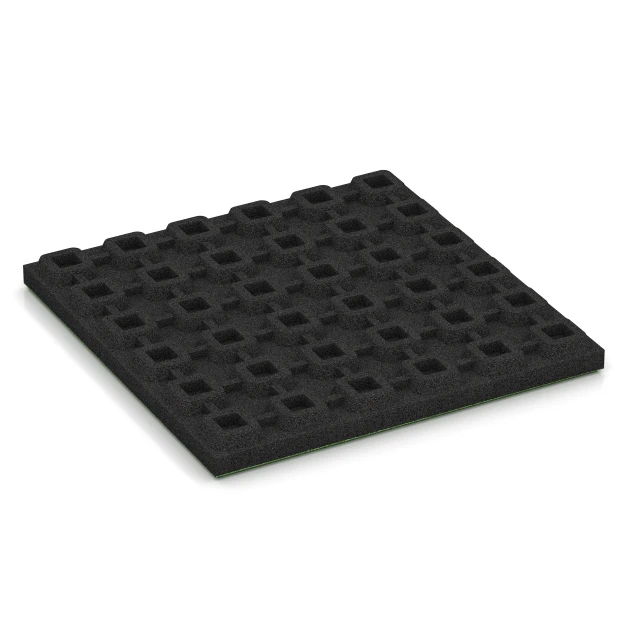 Aufsicht auf die Unterseite, also die Bodenseite von WARCO-Formteil 6133 - Fallskyddsplatta – 125 cm im Format 50 x 50 x 4 cm.