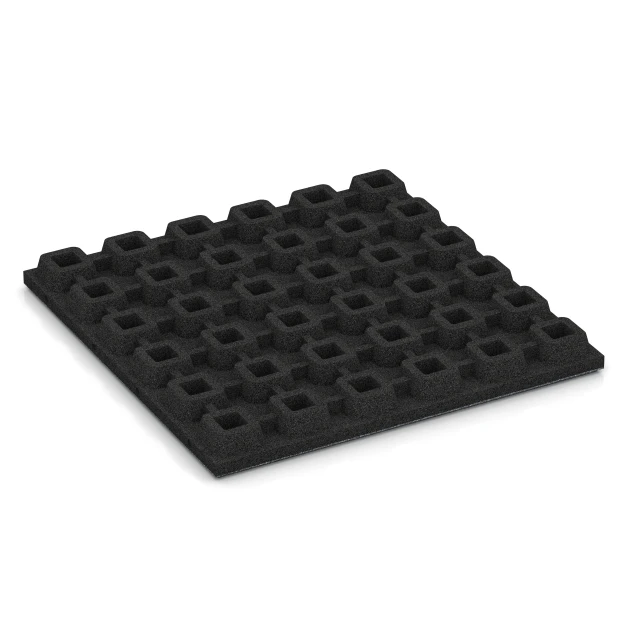 Aufsicht auf die Unterseite, also die Bodenseite von WARCO-Formteil 6294 - Fallskyddsplattor im Format 50 x 50 x 4,8 cm.