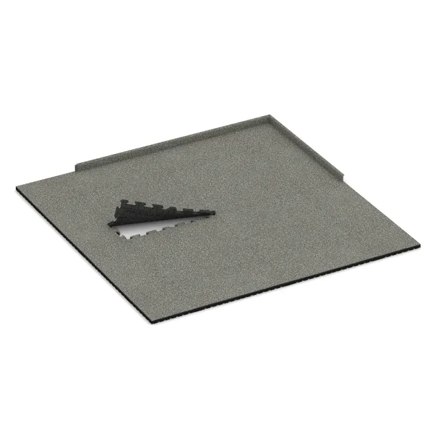 Typische Verlegung oder Einbausituation für den Artikel 3407 von WARCO - Fitness Skyddsmatta HD, Farbton Grå Granit in der Abmessung 1000 x 1000 x 40 mm.