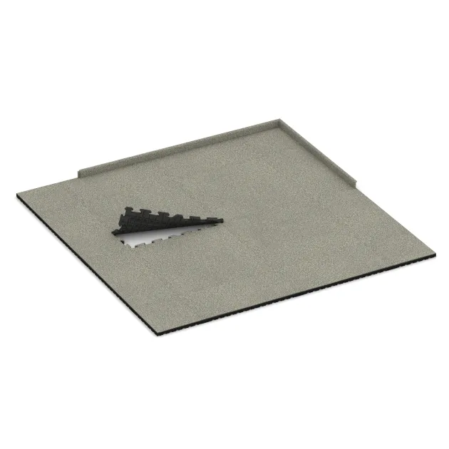 Typische Verlegung oder Einbausituation für den Artikel 3408 von WARCO - Fitness Skyddsmatta HD, Farbton Ljus Granit in der Abmessung 1000 x 1000 x 40 mm.