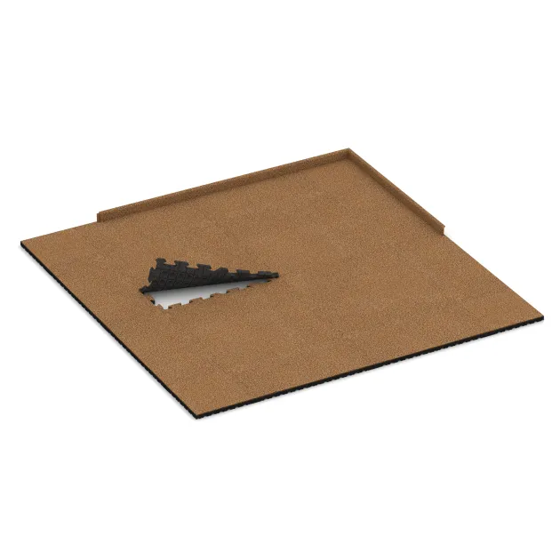 Typische Verlegung oder Einbausituation für den Artikel 3410 von WARCO - Fitness Skyddsmatta HD, Farbton Terra Cotta in der Abmessung 1000 x 1000 x 40 mm.