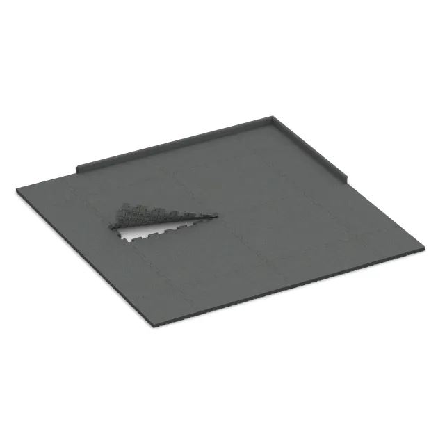 Typische Verlegung oder Einbausituation für den Artikel 3484 von WARCO - Fitness Skyddsmatta HD, Farbton Skiffergrå in der Abmessung 1000 x 1000 x 40 mm.