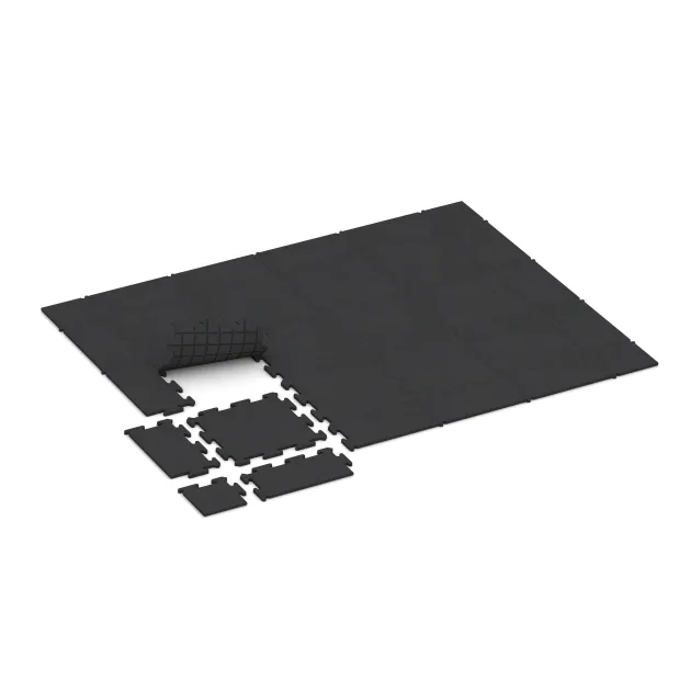 Typische Verlegung oder Einbausituation für den Artikel 0201 von WARCO - Fitnessgolv Studio, Farbton Anthracite in der Abmessung 500 x 500 x 18 mm.