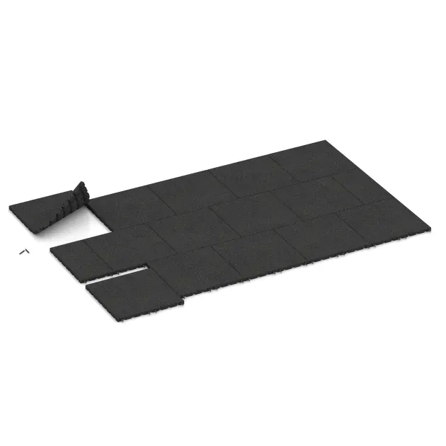 Typische Verlegung oder Einbausituation für den Artikel 5462 von WARCO - Fallskyddsmatta 3 cm - EN 1177 ≤ 100 cm, Farbton Anthracite in der Abmessung 500 x 500 x 30 mm.