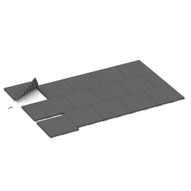 Typische Verlegung oder Einbausituation für den Artikel 5505 von WARCO - Fallskyddsmatta 3 cm - EN 1177 ≤ 100 cm, Farbton Skiffergrå in der Abmessung 500 x 500 x 30 mm.